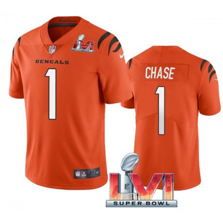 Maillot Homme Cincinnati Bengals Ja Marr Chase 1 2022 Super Bowl LVI Orange Vapor Limited